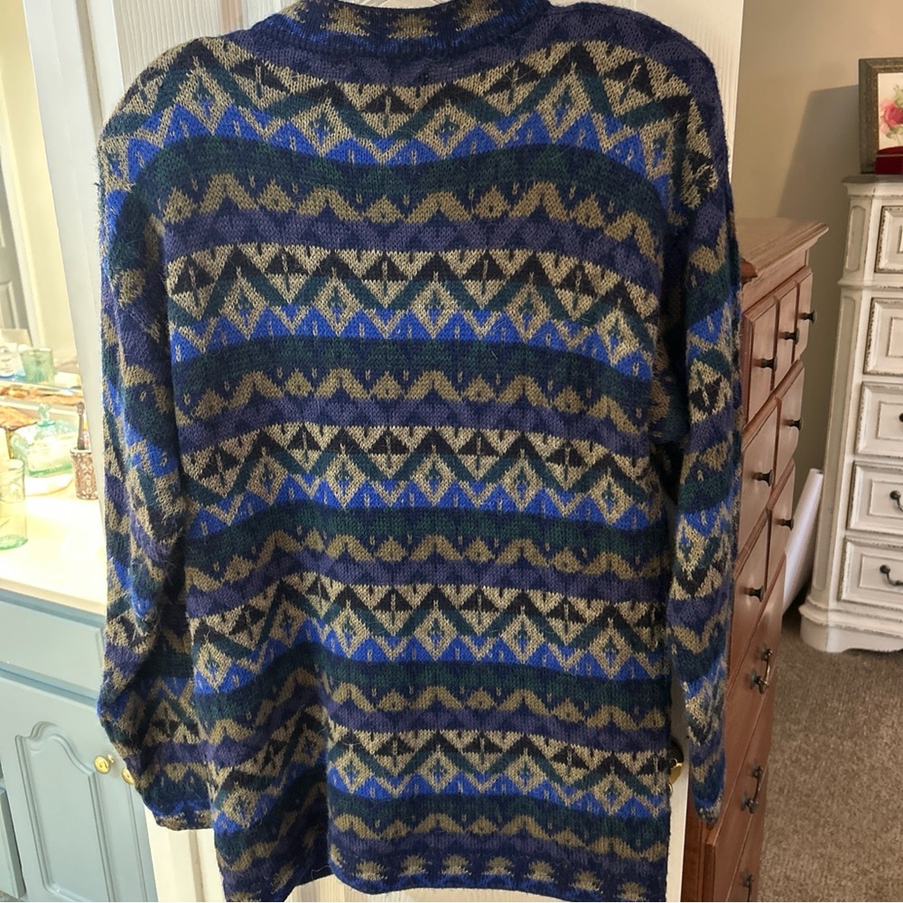 Vtg Alpaca Connection Sweater SZ L Aztec Print Hand Made Knit Peru - Picture 2 of 5